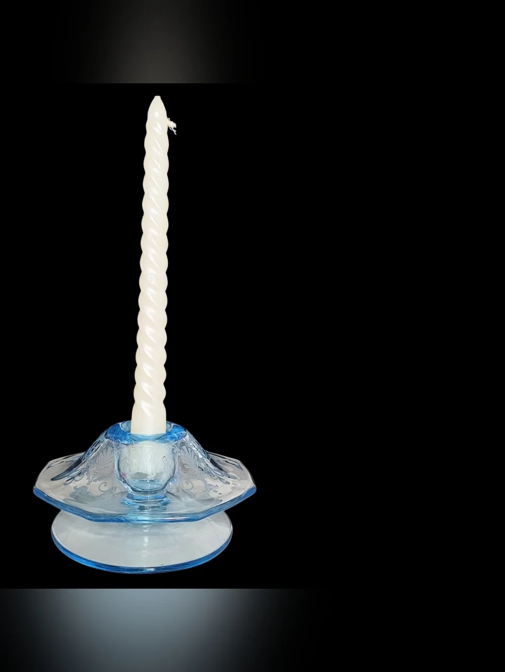 1 Vintage Fostoria Versailles etched Azure clear blue Mushroom Shape Candlestick